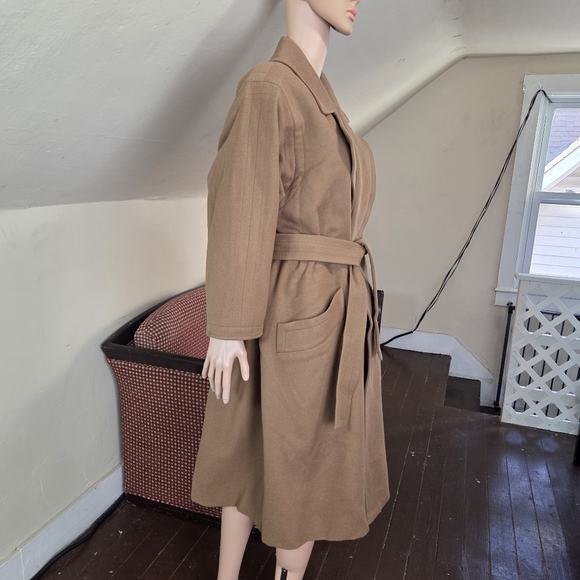 VTG Yves Saint Laurent Rive Gauche Wool Wrap Coat Camel Brown Belted EU 36 US 4 - Picture 4 of 16